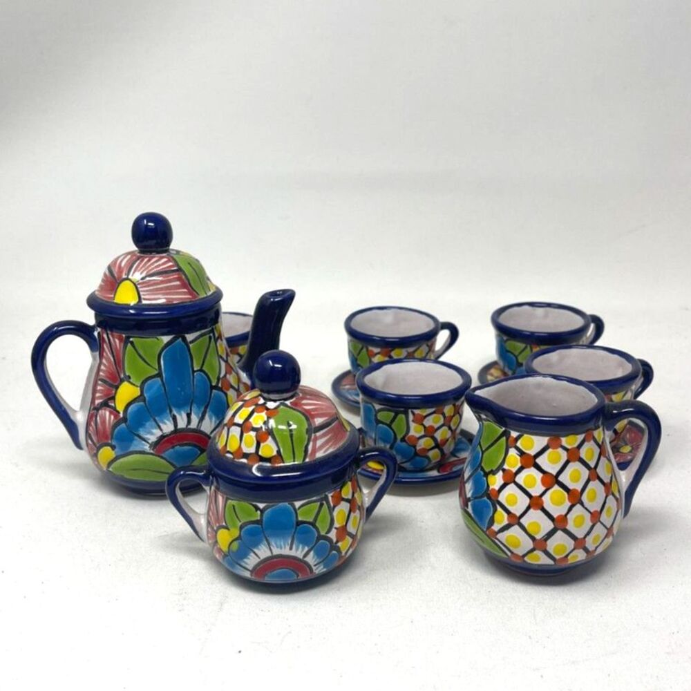 Talavera Miniature Tea Set Pottery 17 Pieces Colorful Floral Puebla Mexico New